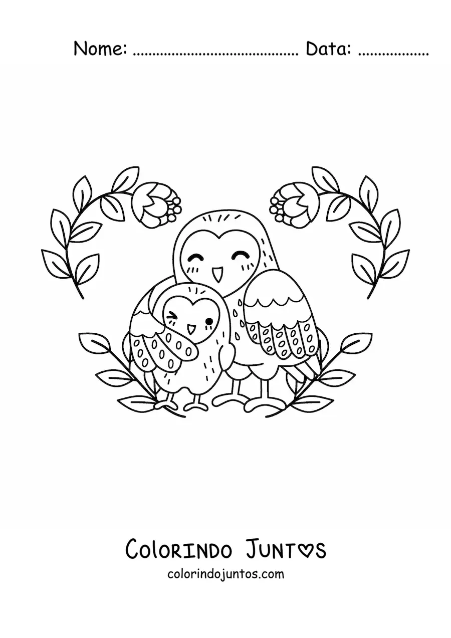 Desenho para colorir de mamãe coruja com o filhote