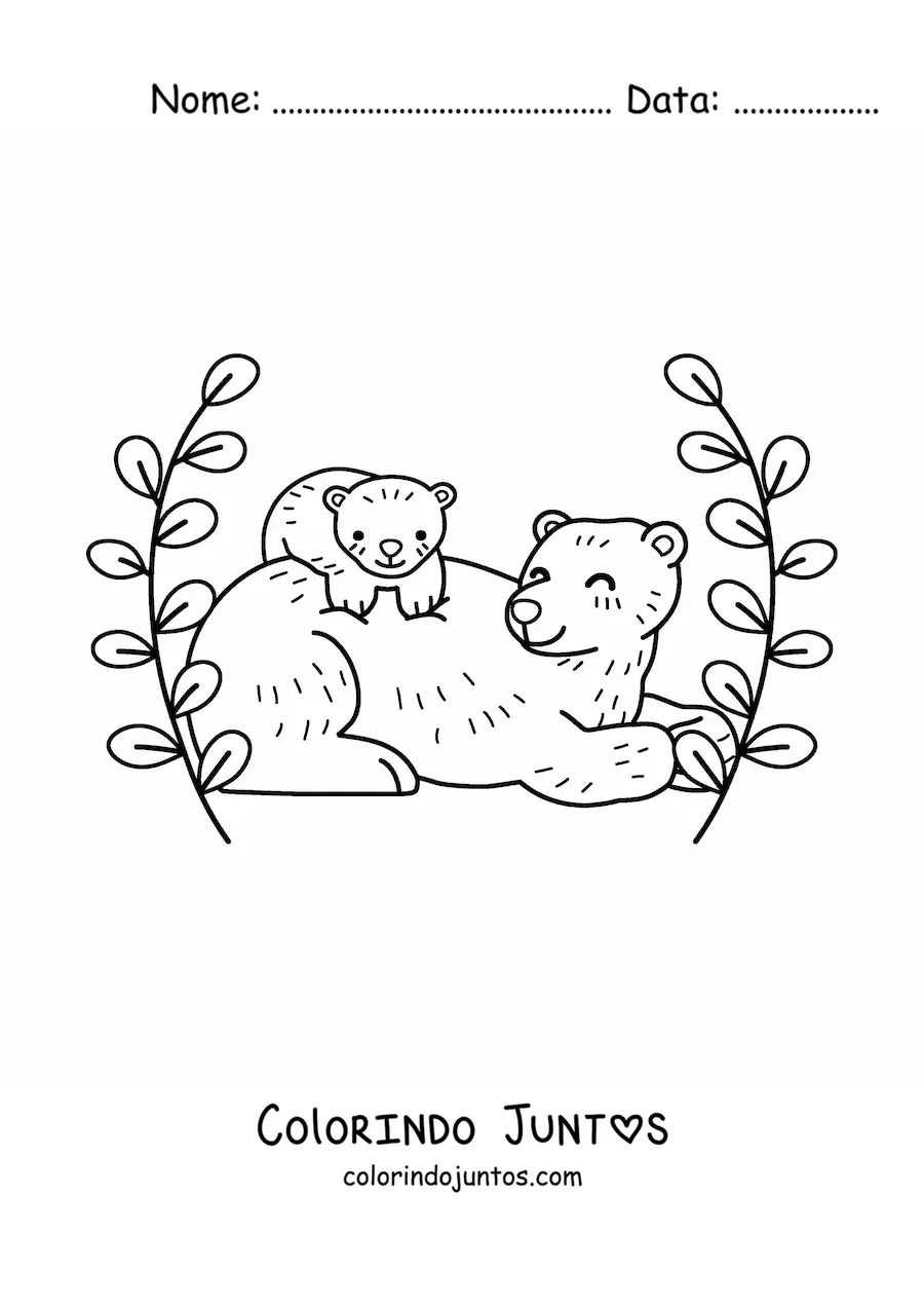 Desenho para colorir de mamãe ursa com o filhote