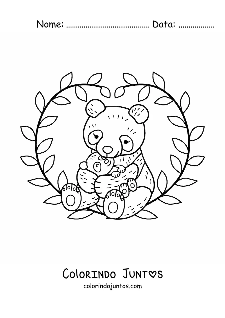 Desenho para colorir de mamãe panda com o filhote