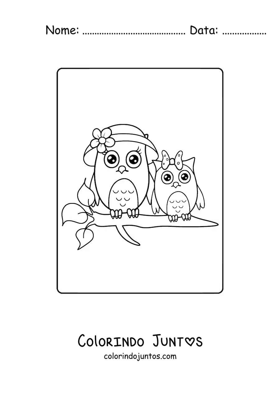 Desenho para colorir de mamãe coruja com o filhote