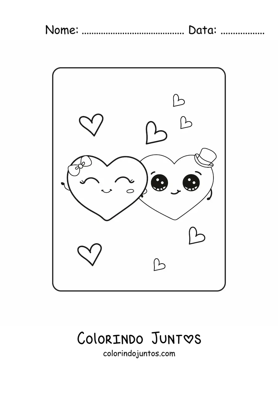 Desenho para colorir de par de corações animados