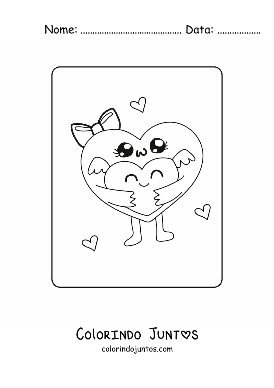 Desenho para colorir de corações animados kawaii