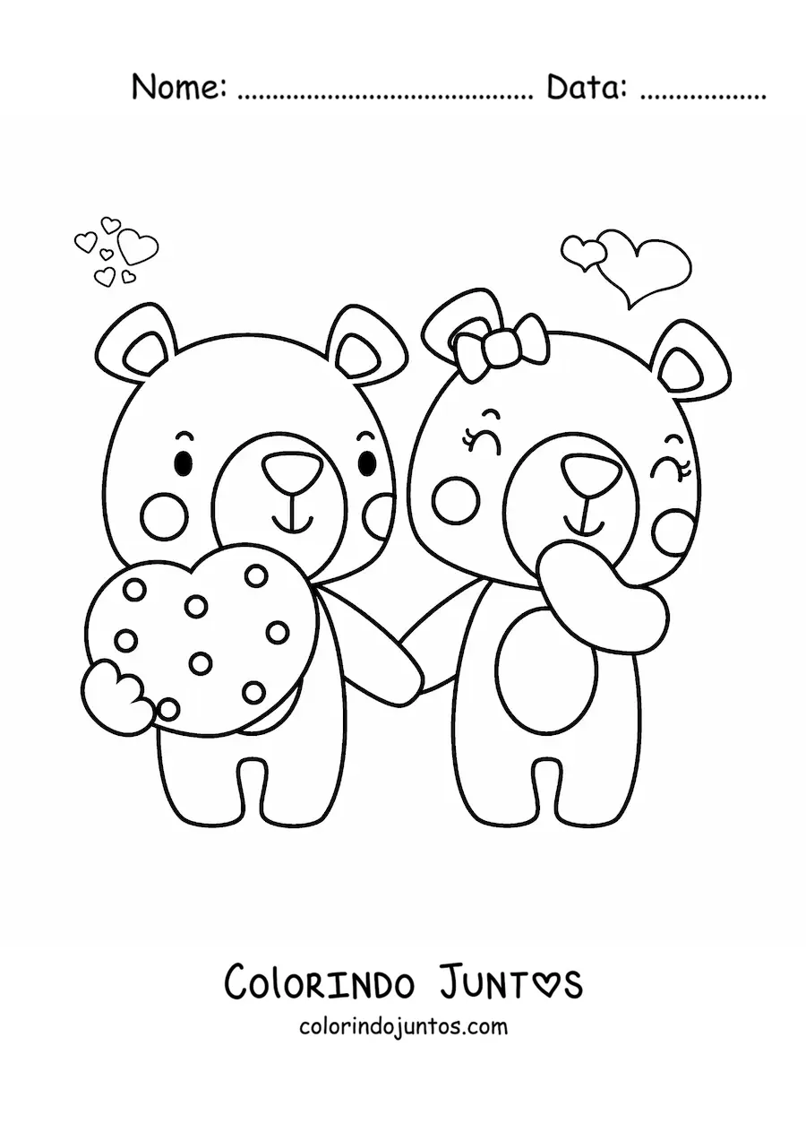 Desenho para colorir de ursos apaixonados no Dia dos Namorados