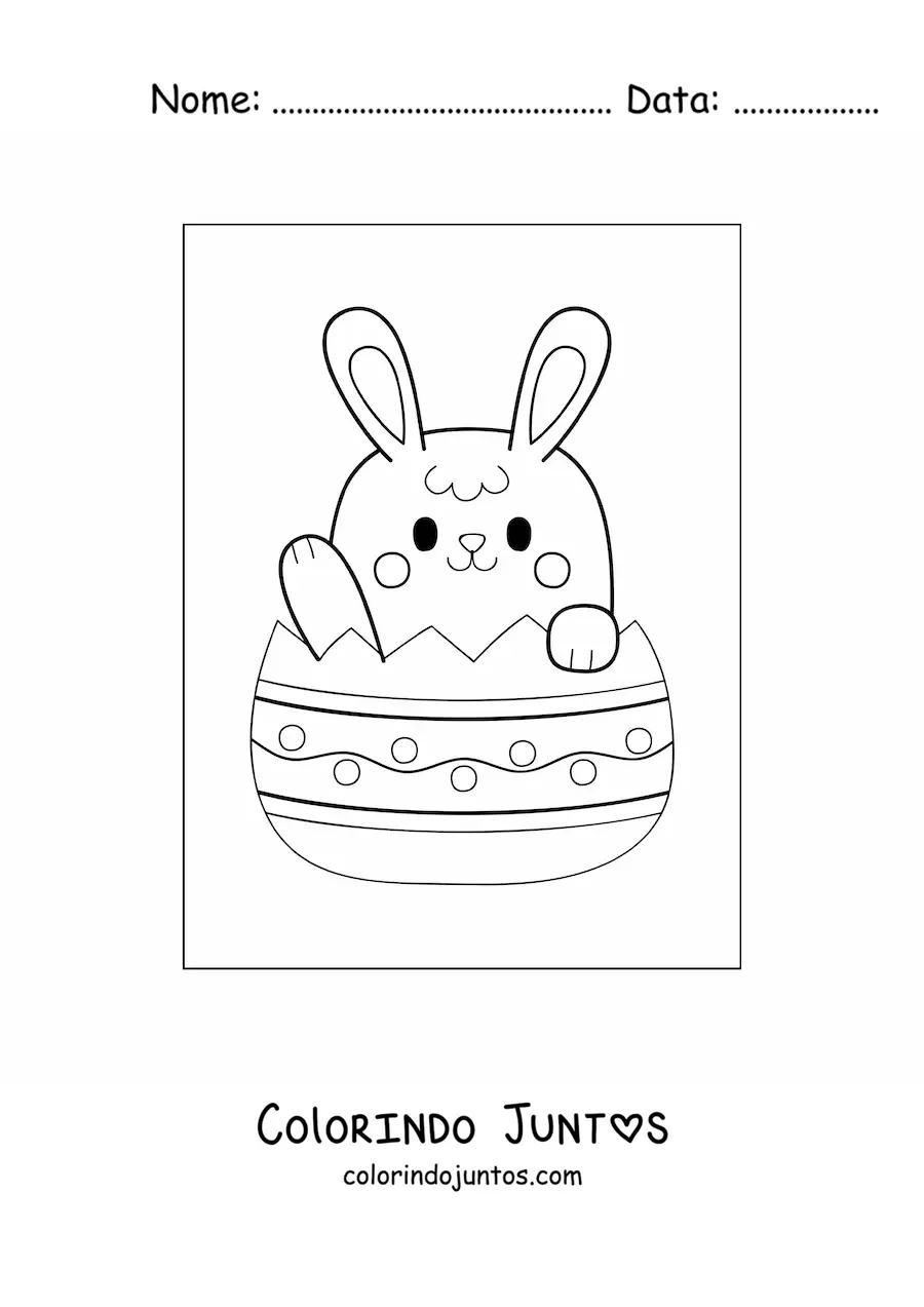 Desenho para colorir de coelhinho de Páscoa kawaii em um ovo