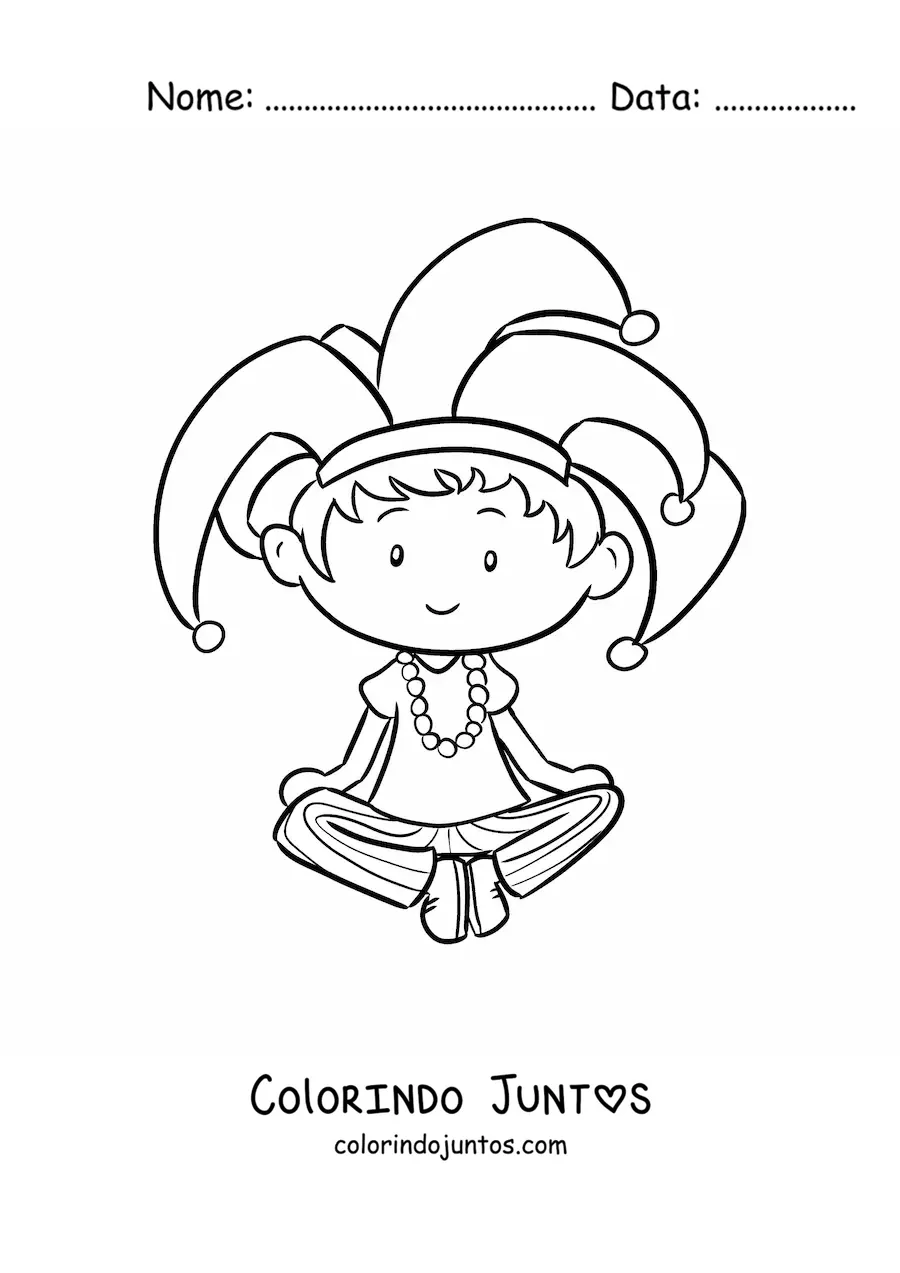 Desenho para colorir de menino sentado com chapéu de Carnaval