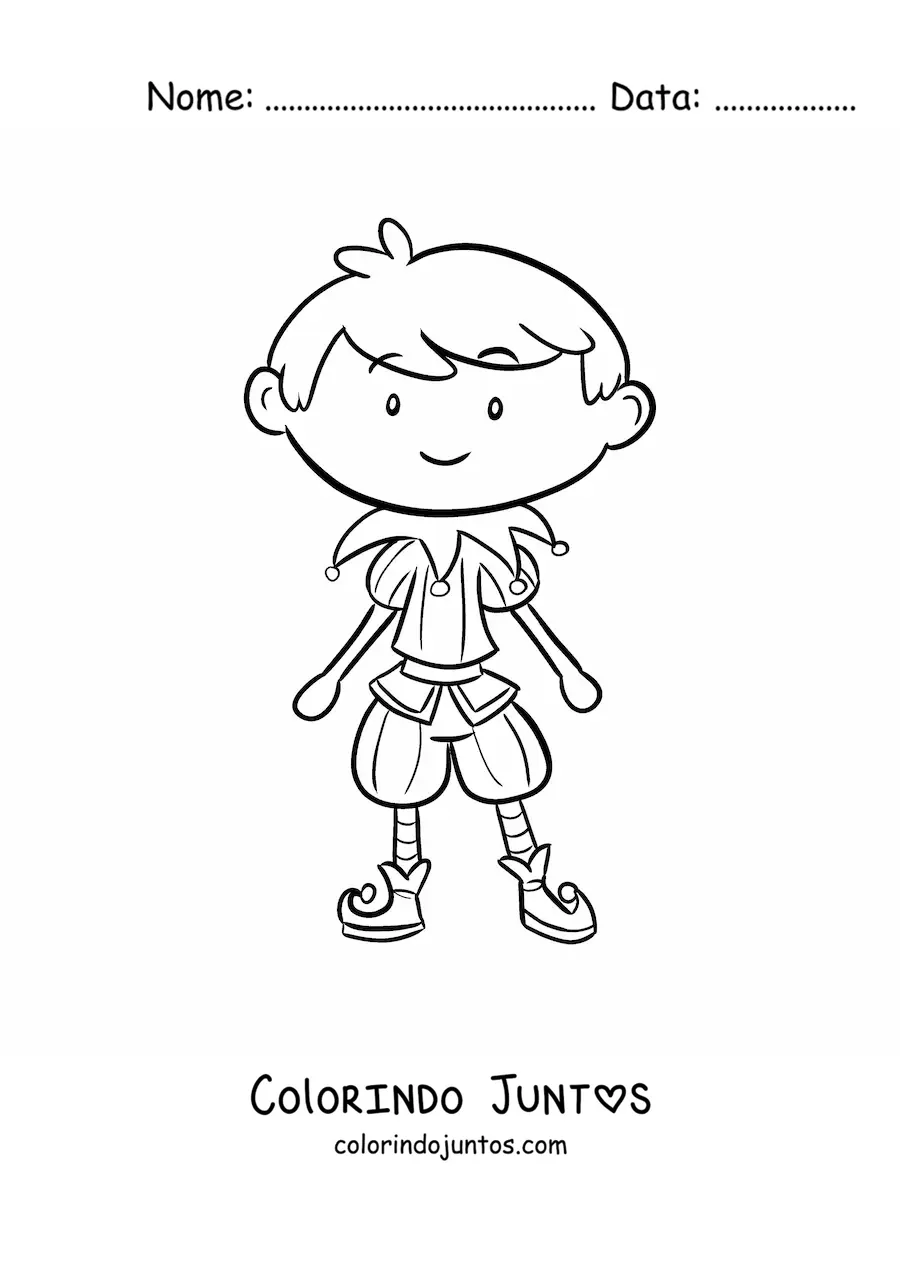 Desenho para colorir de menino fantasiado de Carnaval