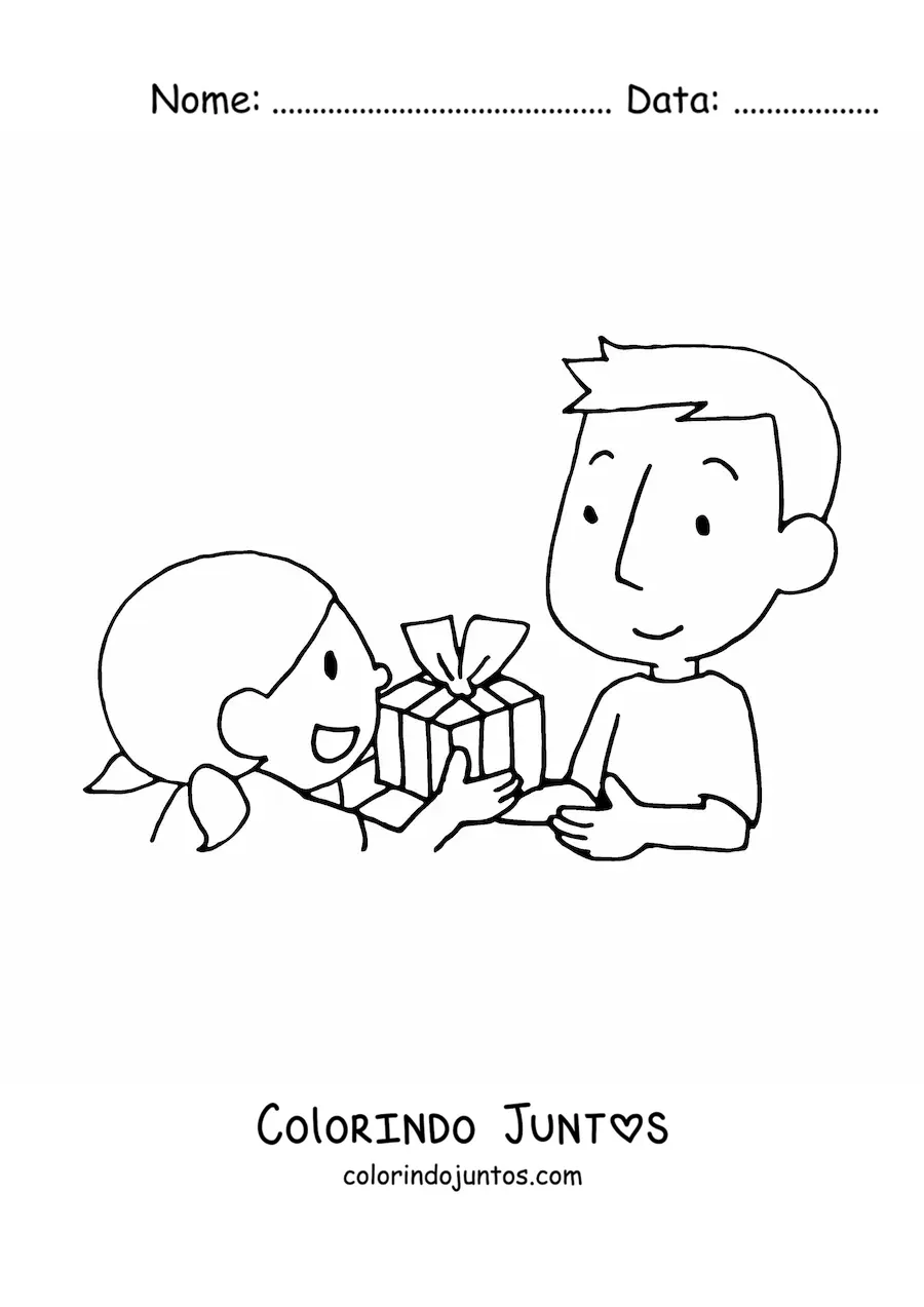 Desenho para colorir de menina dando um presente para o pai no dia dele