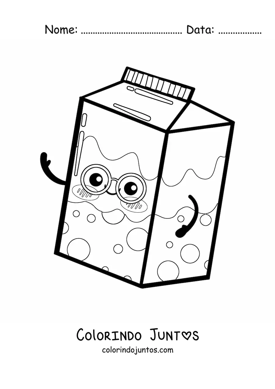 Desenho para colorir de caixa de leite kawaii fofa com óculos