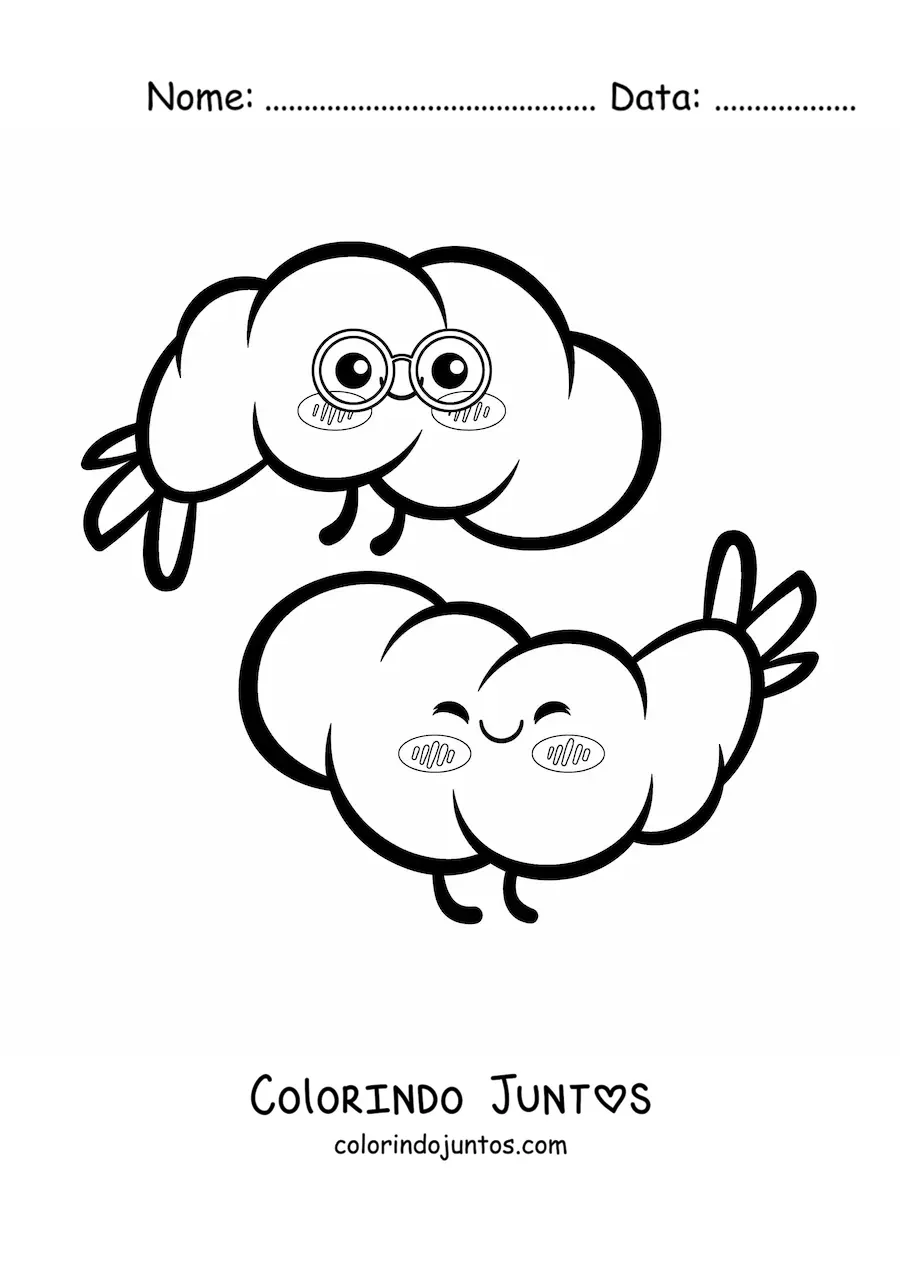 Desenho para colorir de camarão kawaii fofo