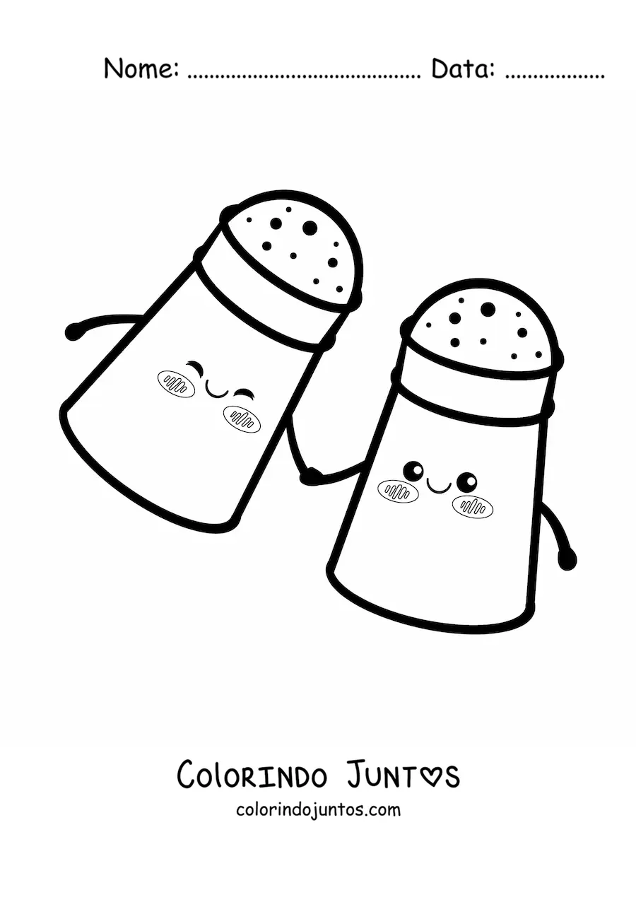 Desenho para colorir de sal e pimenta kawaii fofos