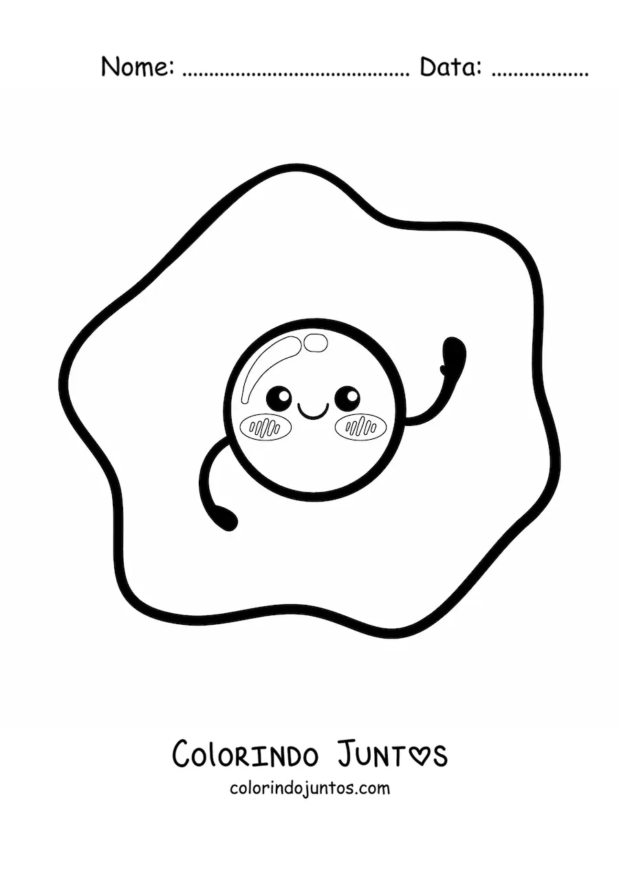 Desenho para colorir de ovo frito kawaii fofo fácil