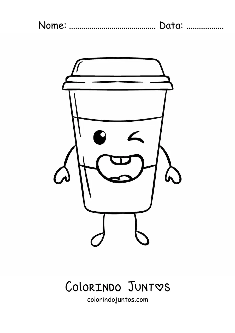 Desenho para colorir de copo de café kawaii fofo fácil