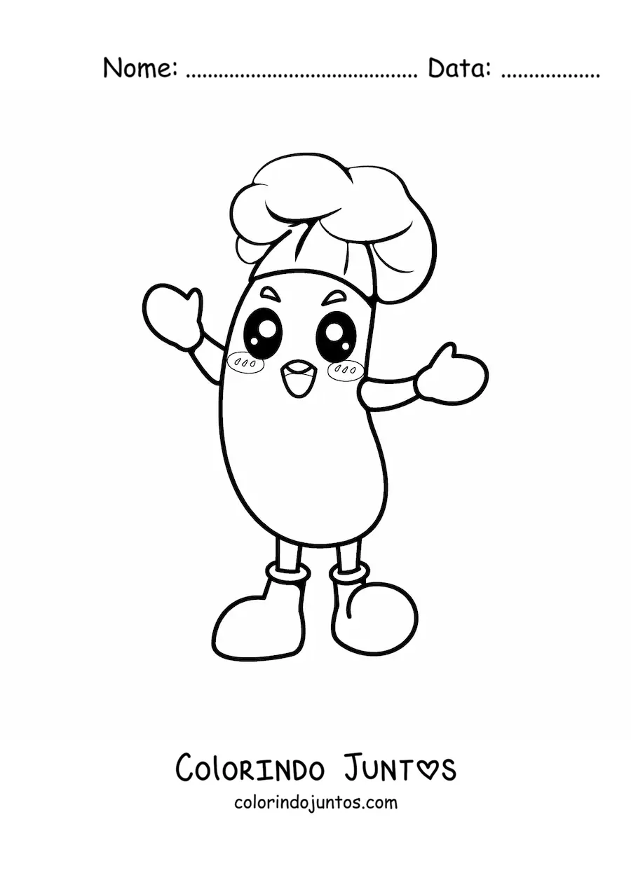 Desenho para colorir de salsicha kawaii fofa com chapéu de chef