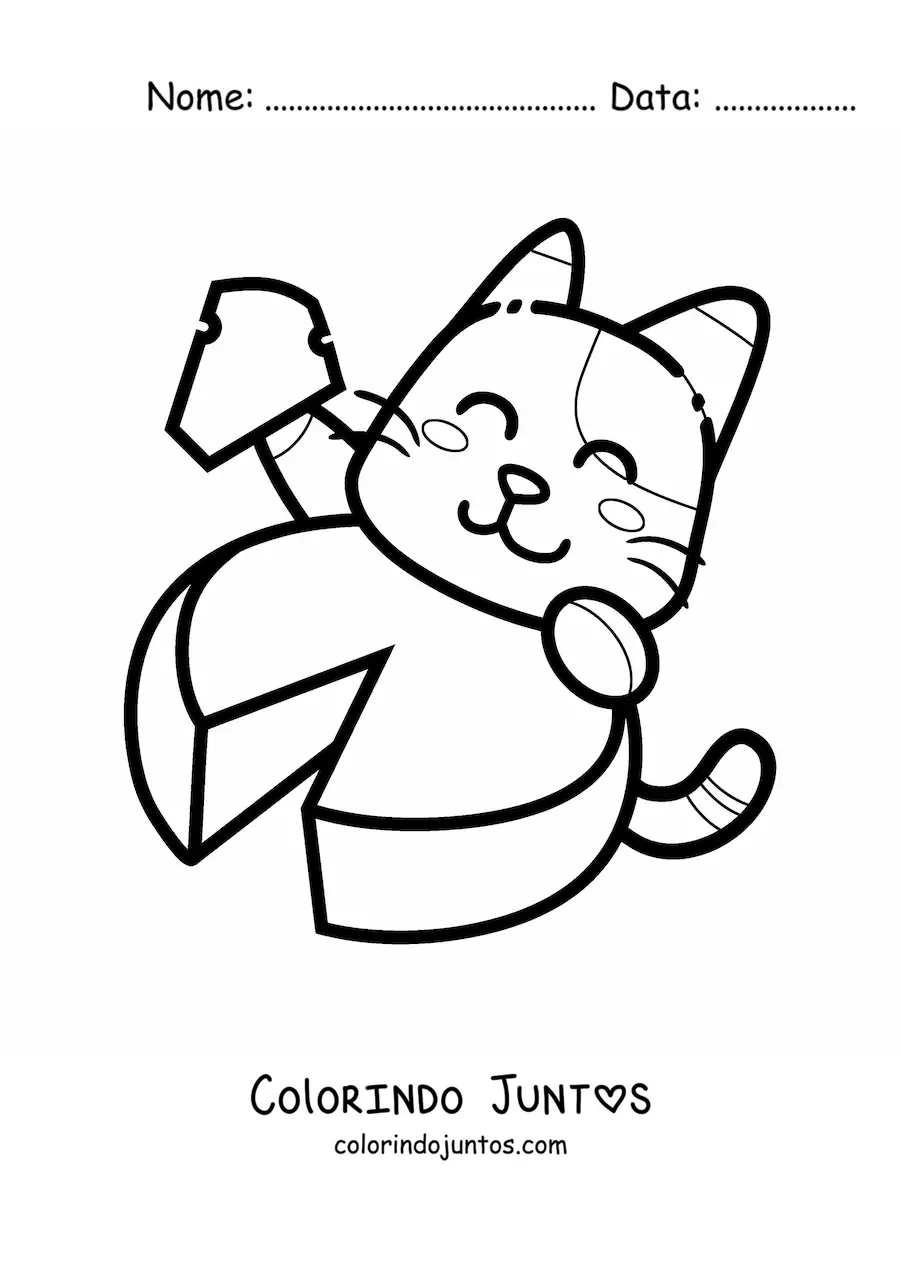 Desenho para colorir de gato animado comendo queijo