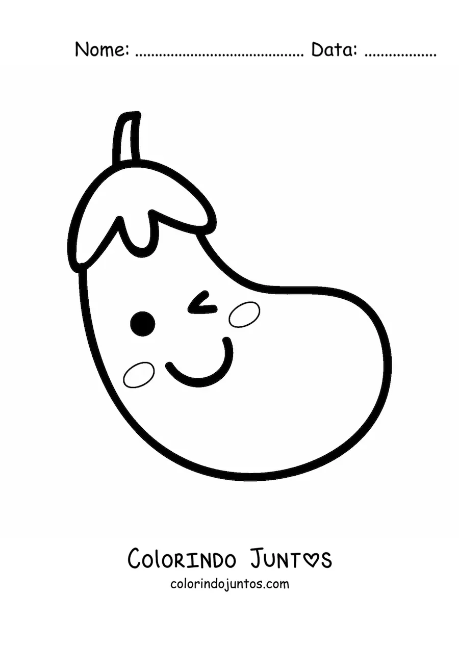 Desenho para colorir de berinjela saudável kawaii fofa animada grande