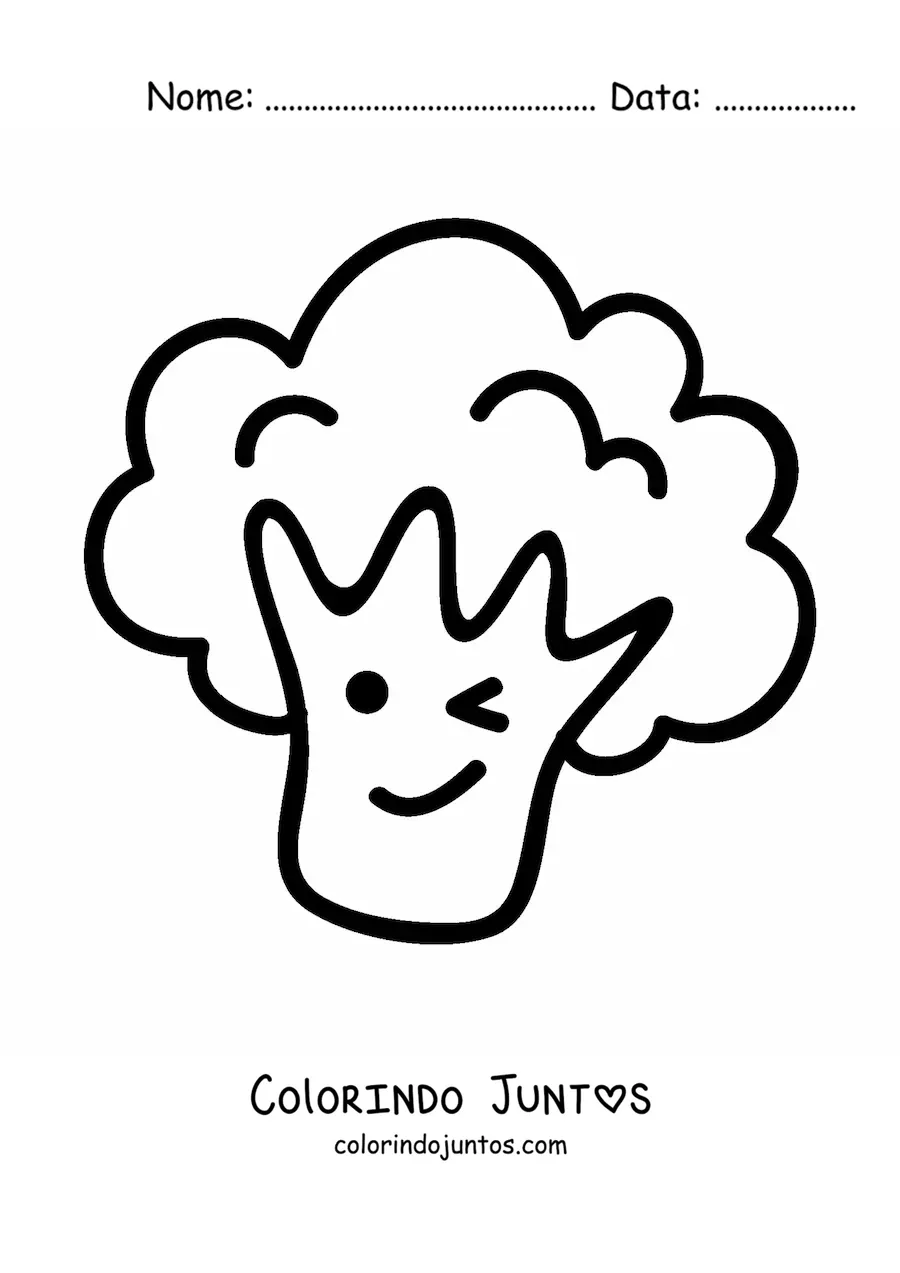 Desenho para colorir de brócolis saudável kawaii fofo animado