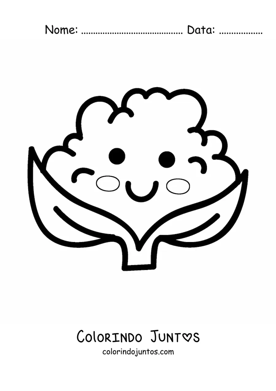 Desenho para colorir de couve-flor saudável kawaii fofa animada grande