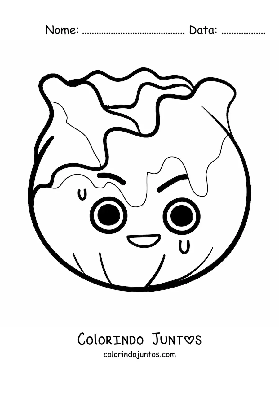 Desenho para colorir de alface kawaii fofa animada brava