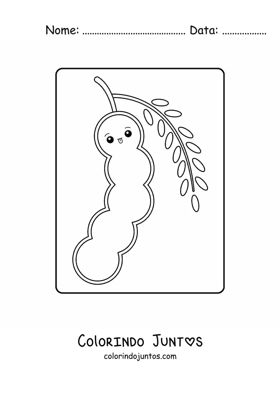 Desenho para colorir de vagem de ervilha kawaii fofa animada