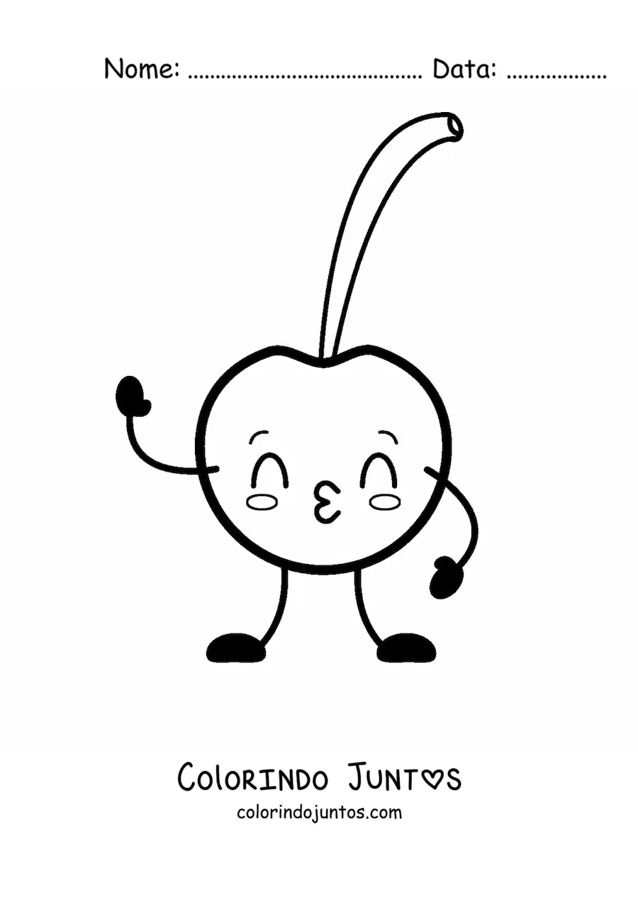 Desenho para colorir de uma cereja animada mandando beijos