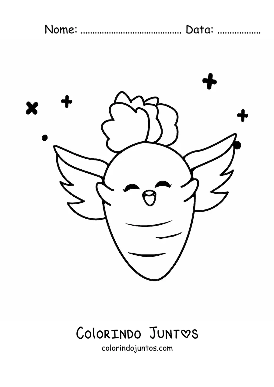 Desenho para colorir de cenoura kawaii fofa animada com asas