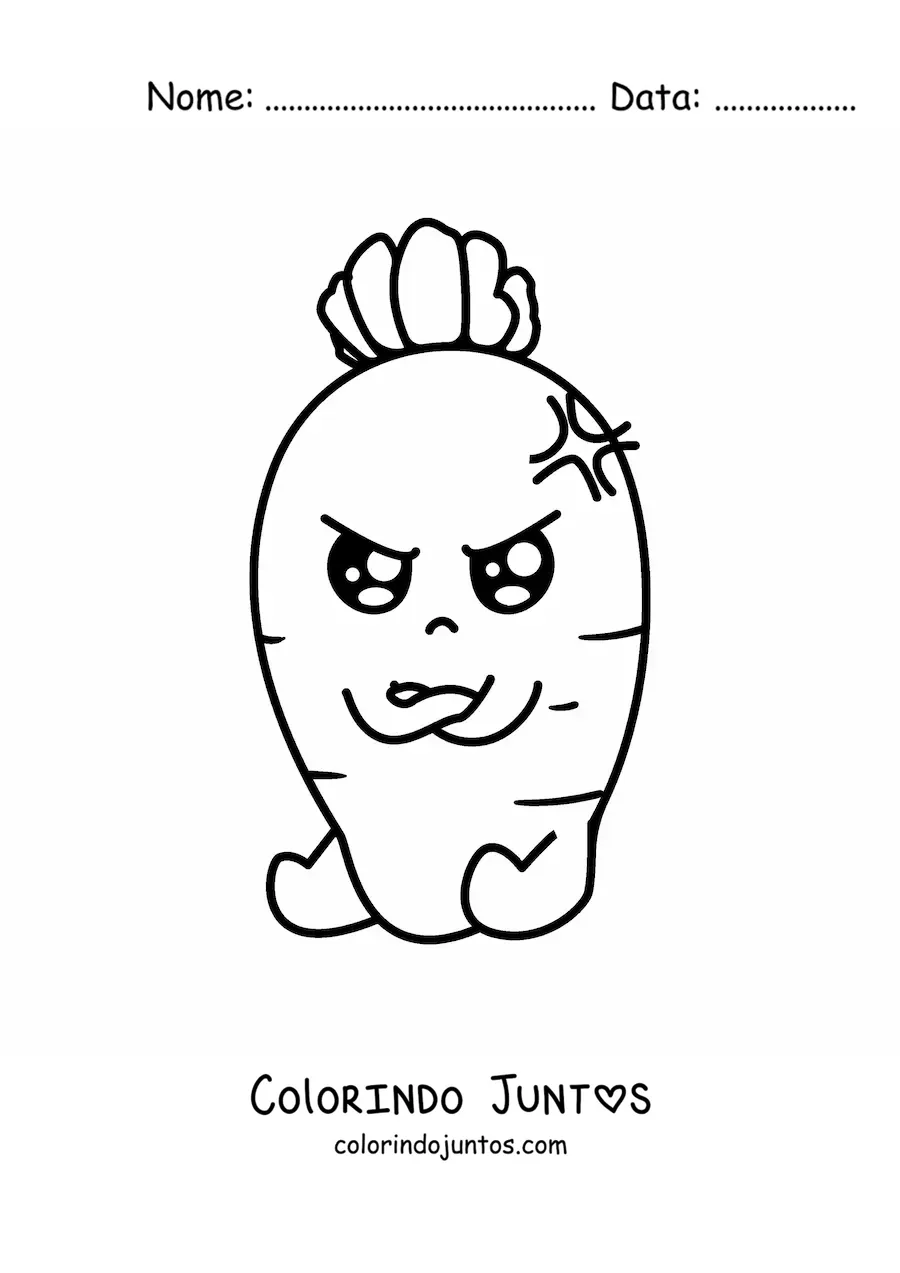Desenho para colorir de cenoura kawaii fofa animada