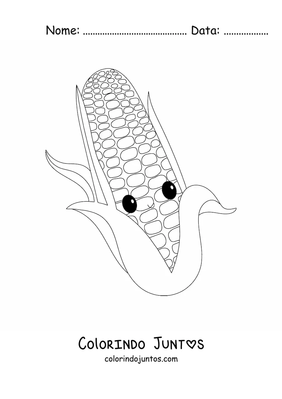 Desenho para colorir de espiga de milho kawaii