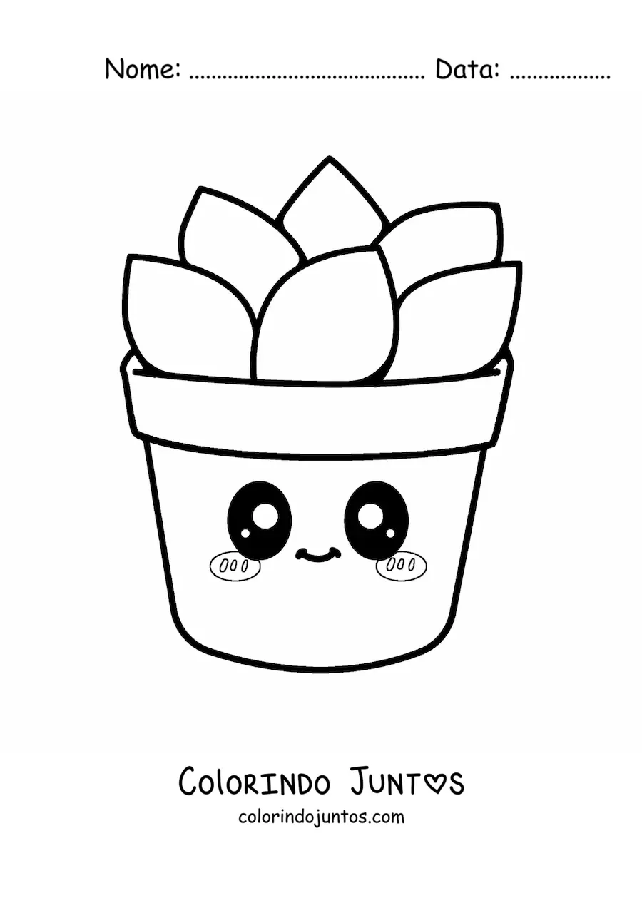 Desenho para colorir de suculenta kawaii grande em um vaso