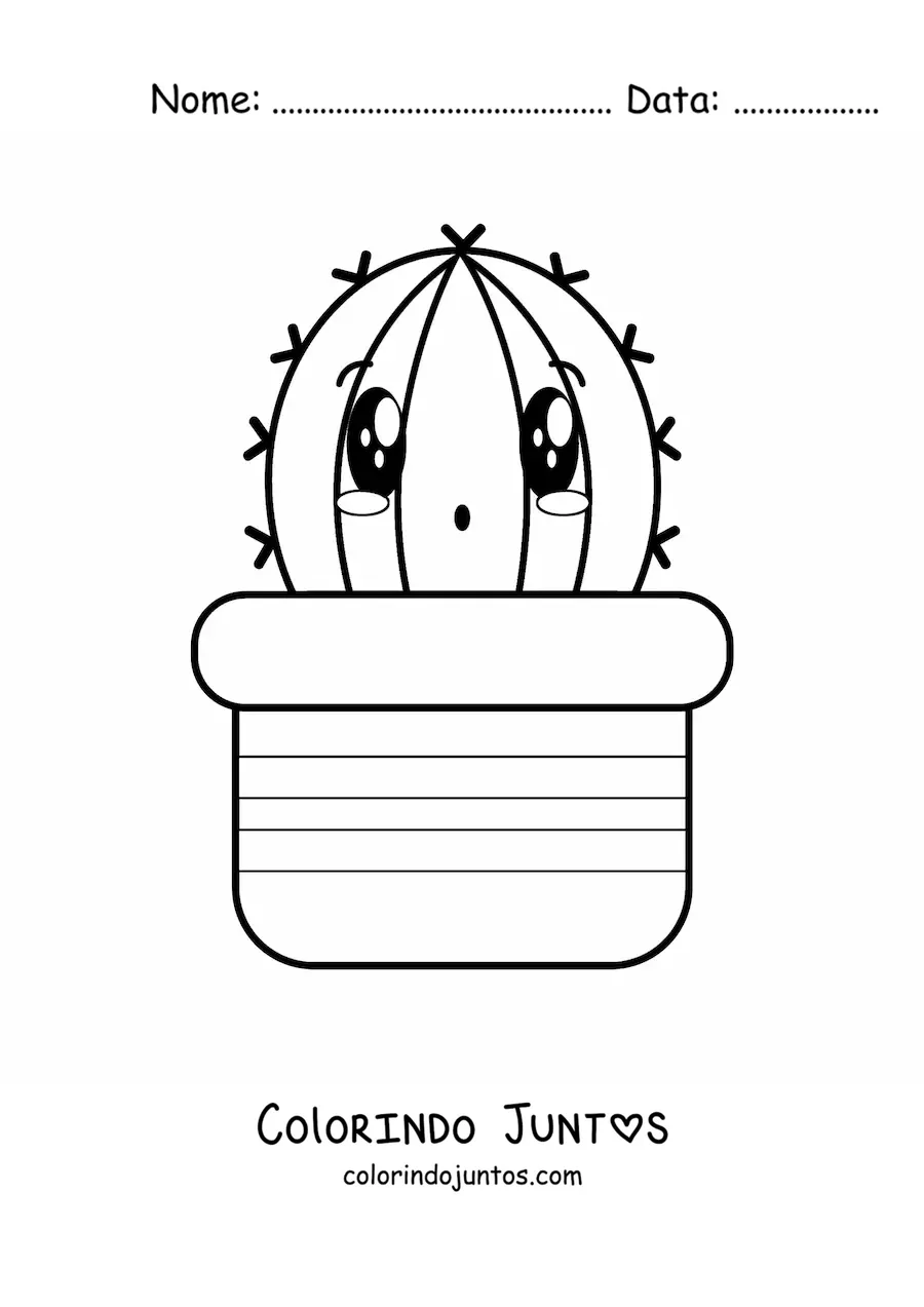 Desenho para colorir de cacto kawaii fofo grande em um vaso