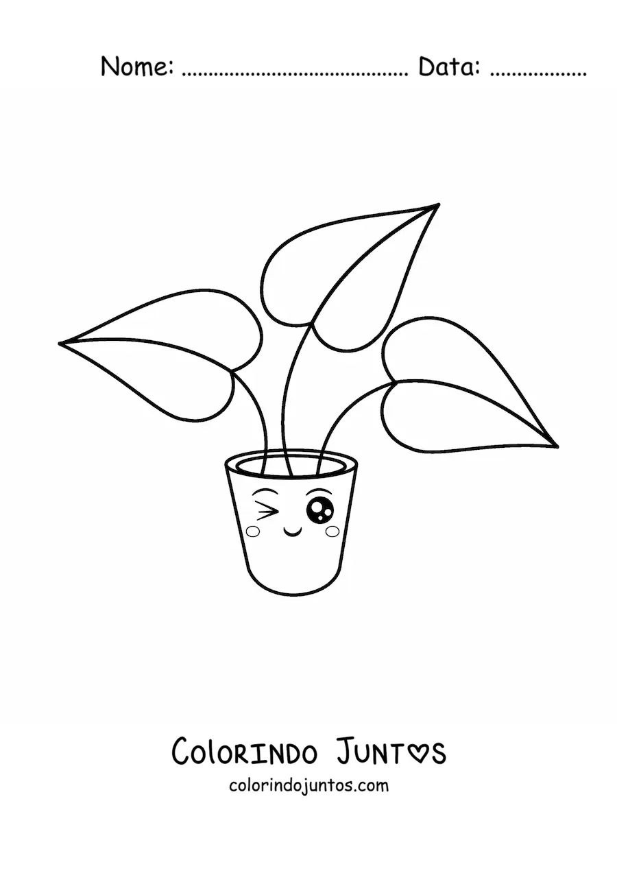 Desenho para colorir de planta fofa com folhas grandes em um vaso