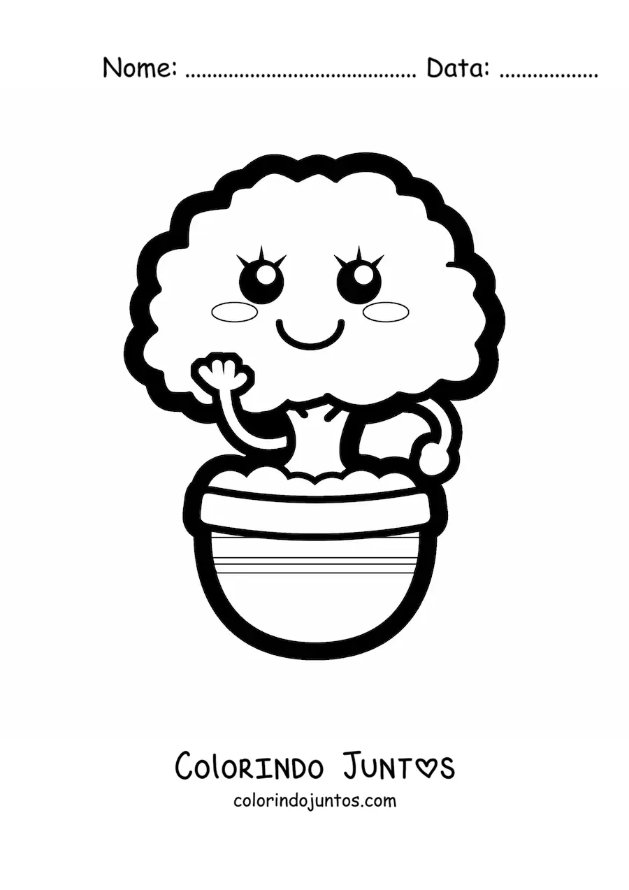 Desenho para colorir de árvore bonsái kawaii em um vaso fácil