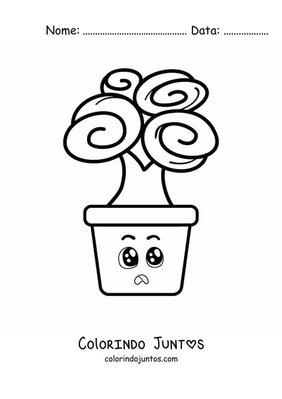 Desenho para colorir de árvore kawaii animada em um vaso