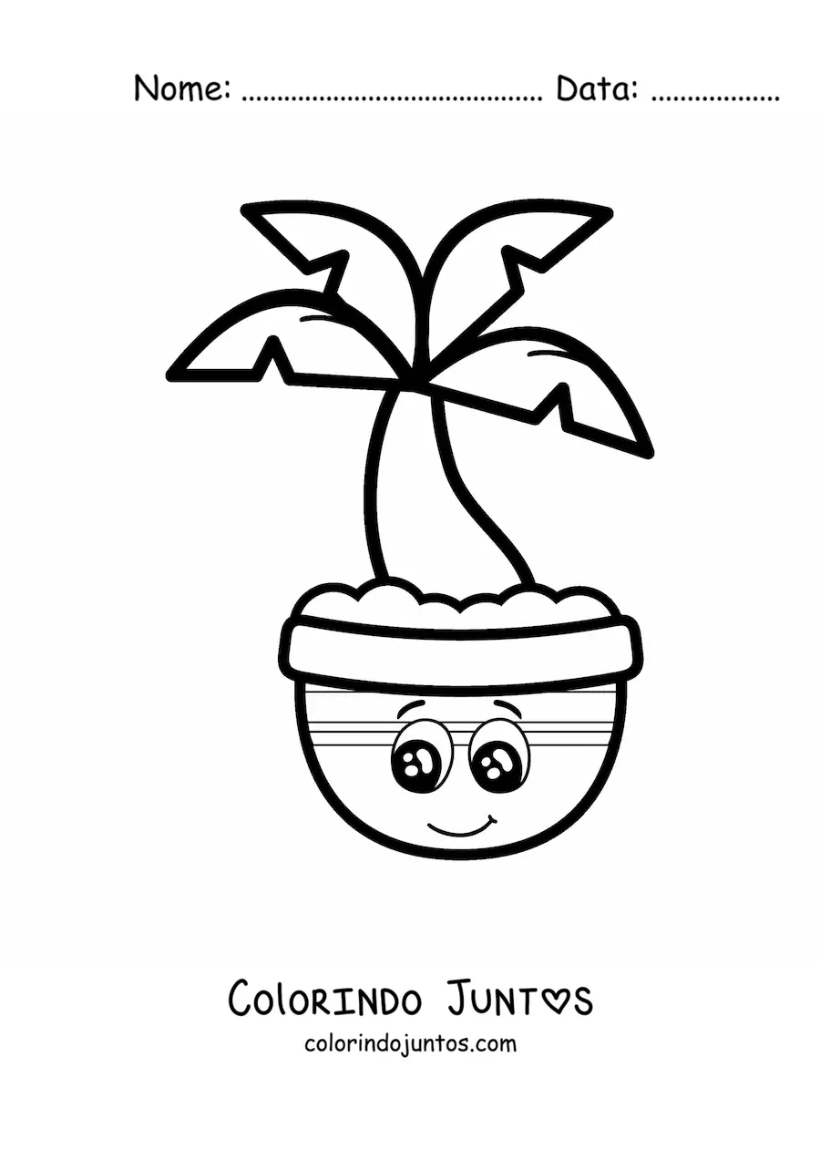 Desenho para colorir de palmeira kawaii animada em um vaso