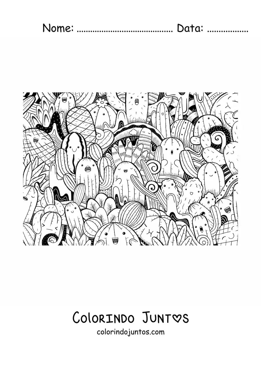 Desenho para colorir de cactos animados