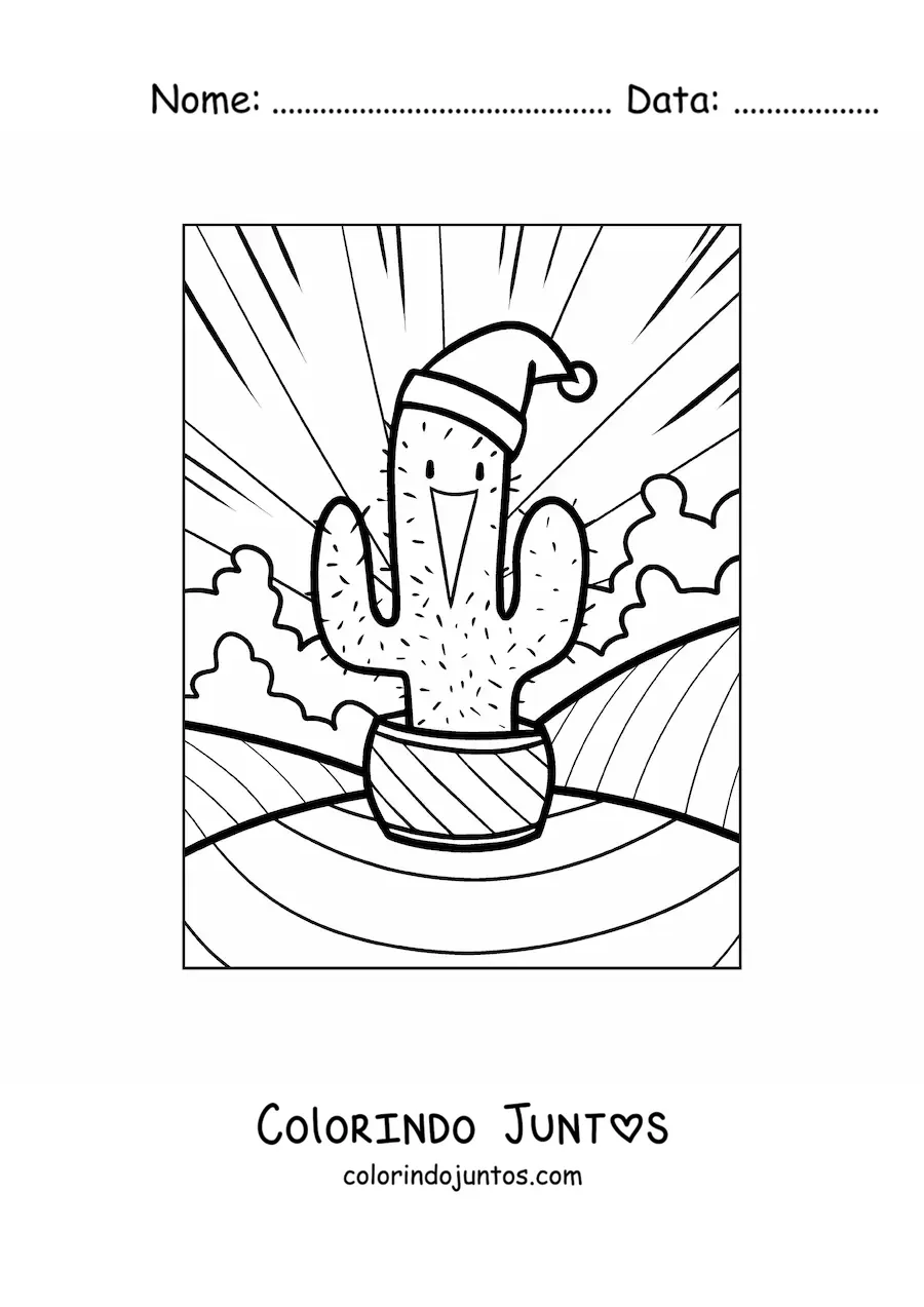 Desenho para colorir de cacto de Natal animado