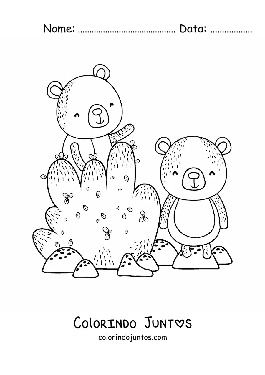Desenho para colorir de arbusto e ursos animados