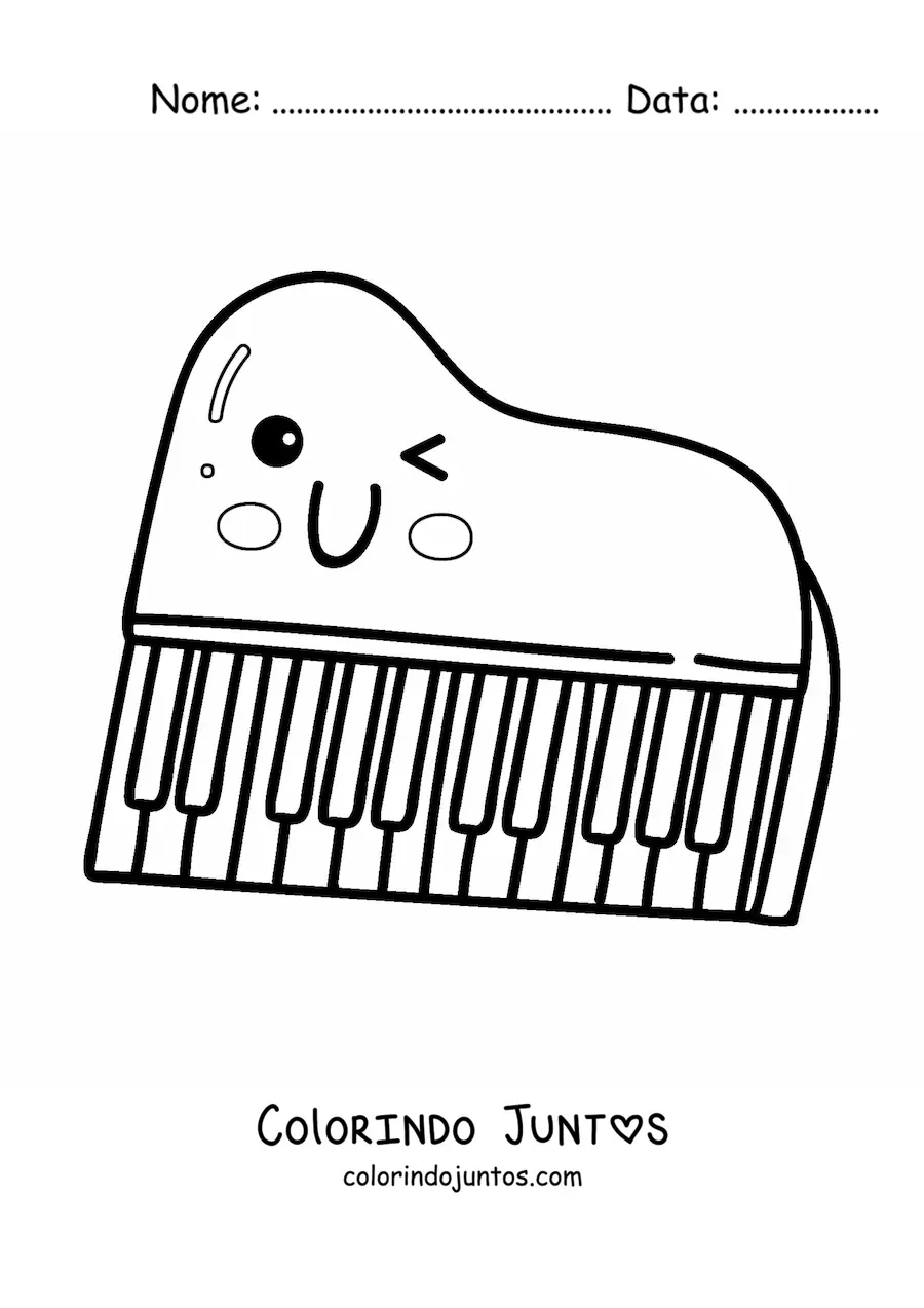 Desenho para colorir de piano kawaii grande