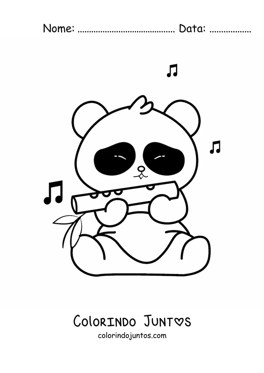 Desenho para colorir de urso animado tocando flauta