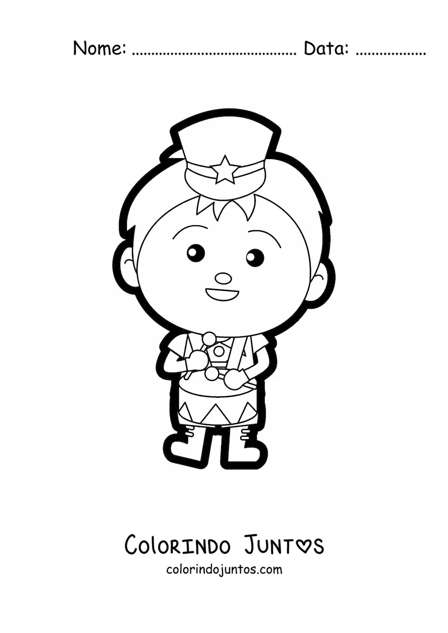 Desenho para colorir de menino tocando tambor em banda marcial