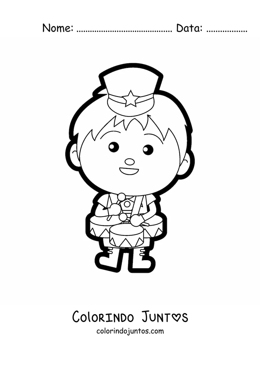 Desenho para colorir de menino tocando tambores em banda marcial