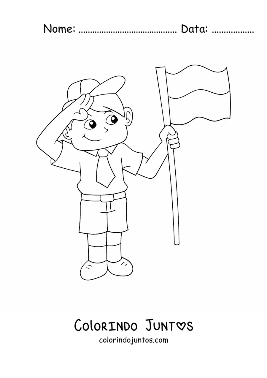Desenho para colorir de menino kawaii com a bandeira da Indonésia