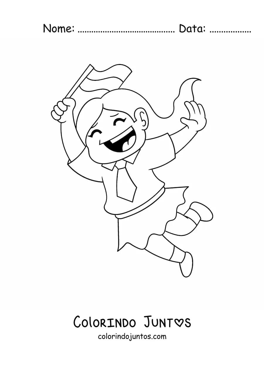 Desenho para colorir de menina kawaii com a bandeira da Indonésia
