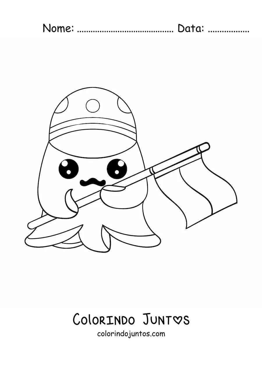Desenho para colorir de polvo kawaii com a bandeira da Indonésia