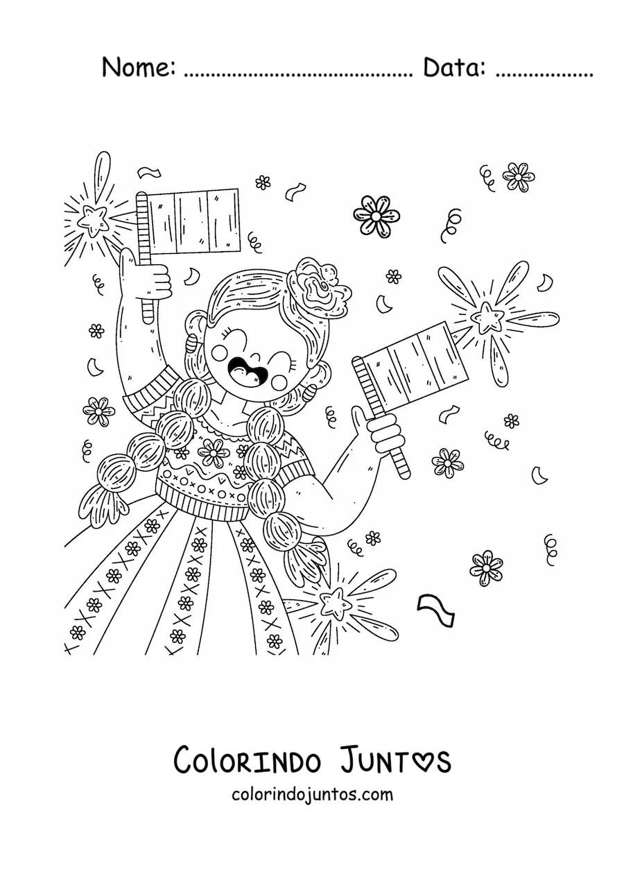Desenho para colorir de menina com a bandeira do México