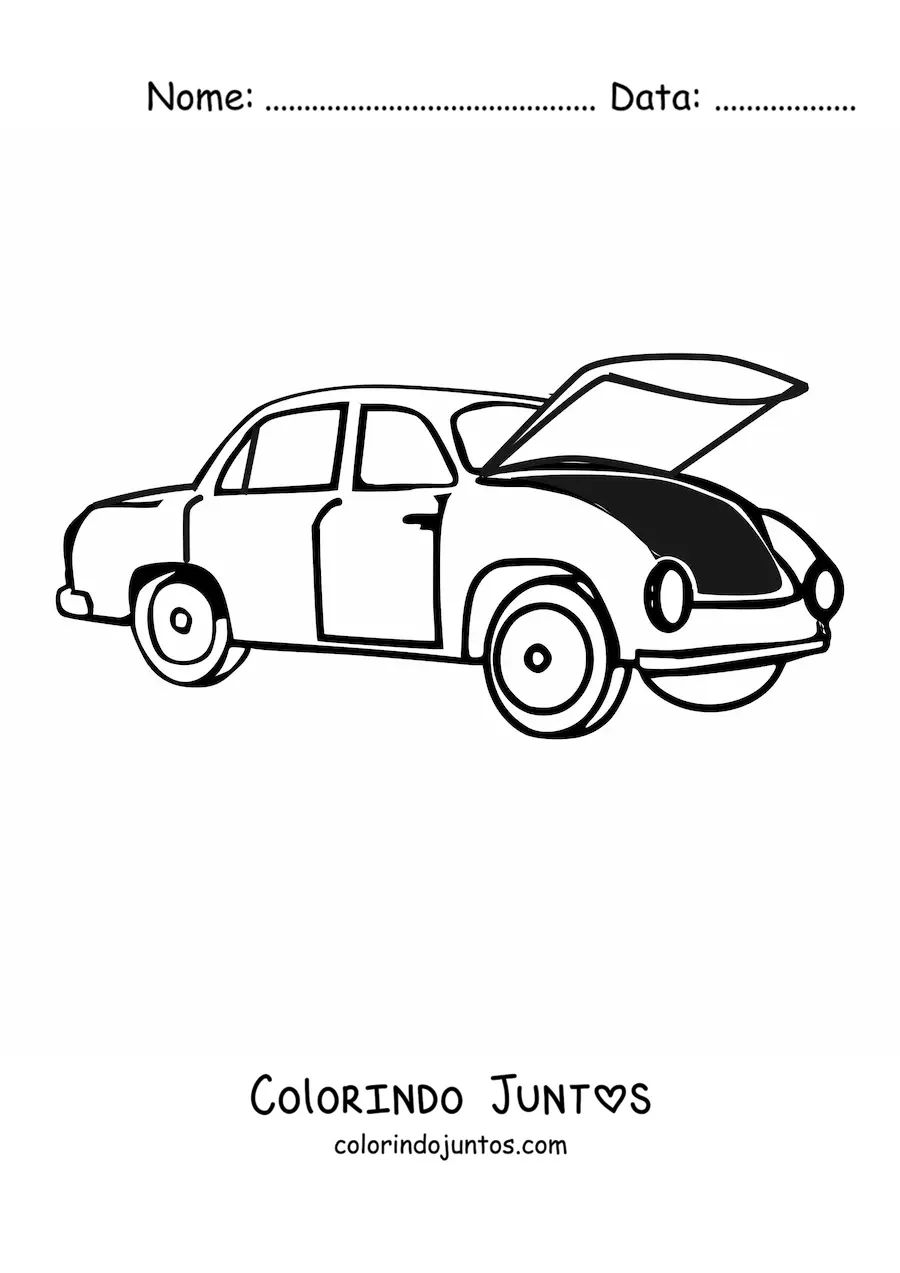Desenho para colorir de um carro com o capô aberto