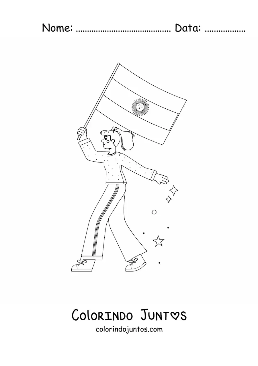 Desenho para colorir de garota com a bandeira da Argentina