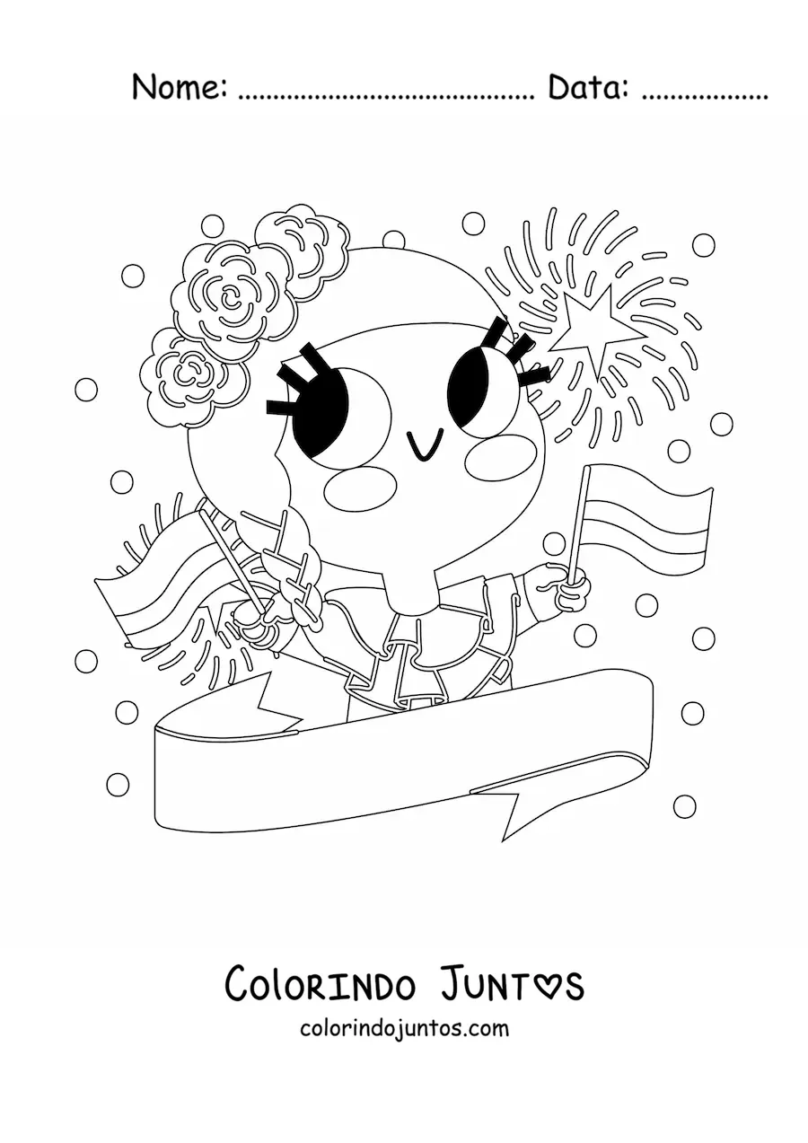 Desenho para colorir de menina com a bandeira da Colômbia