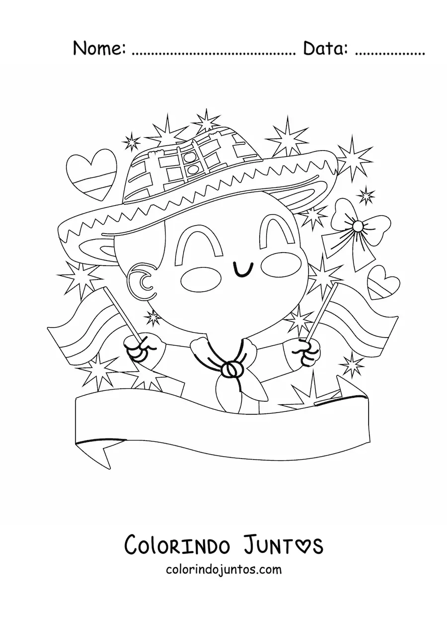 Desenho para colorir de menino com a bandeira da Colômbia