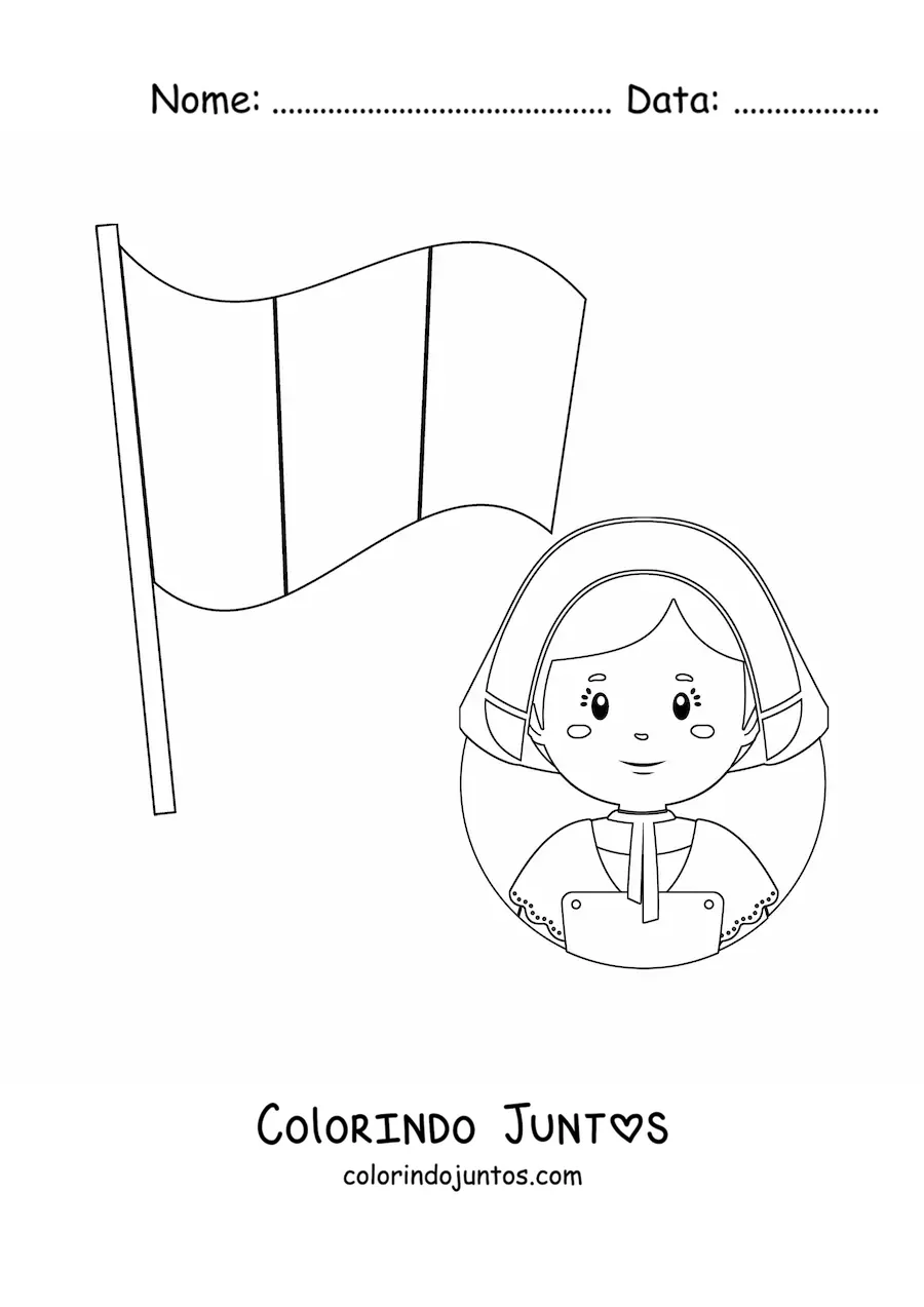 Desenho para colorir de mulher com a bandeira da França