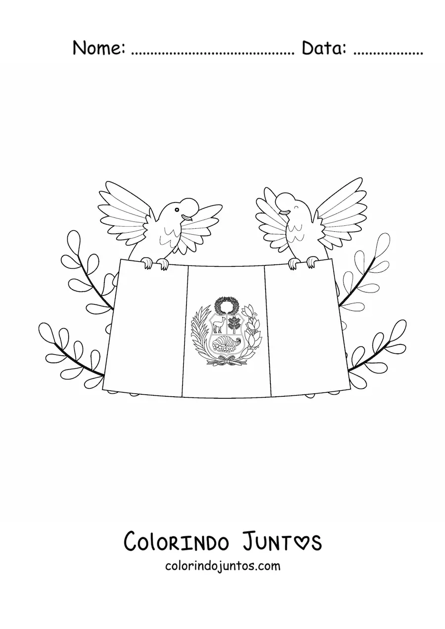 Desenho para colorir de bandeira do Peru com a ave nacional